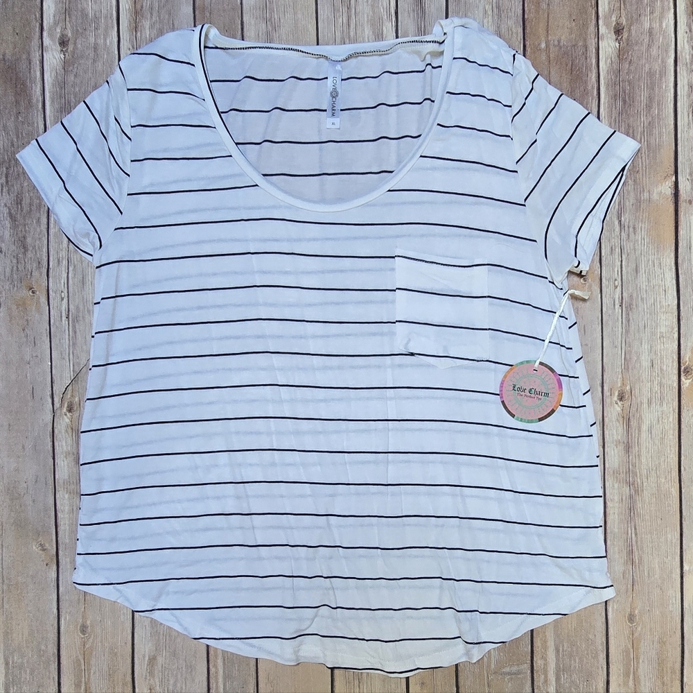 Love Charm White and Black Stripes Shirt